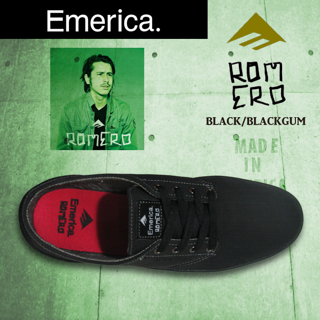 エメリカ 【EMERICA】THE ROMERO LACED レースド BLACK/BLACK GUM 【スケート シューズ 靴 スニーカー】【日本正規品】