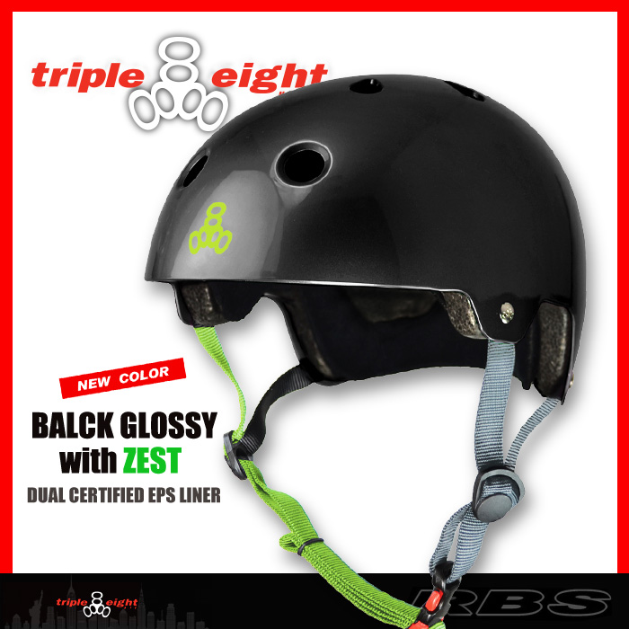 TRIPLE EIGHT ヘルメット DUAL CERTIFIED/BALCK GLOSSY with ZEST 【日本正規品】