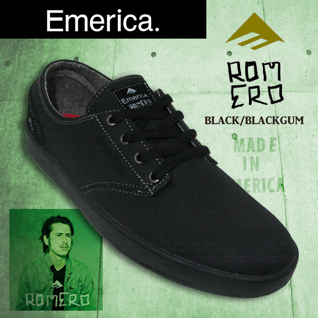 エメリカ 【EMERICA】THE ROMERO LACED レースド BLACK/BLACK GUM 【スケート シューズ 靴 スニーカー】【日本正規品】