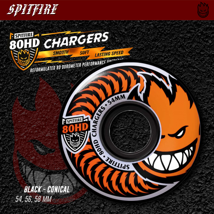 SPITFIRE ウィール 80HD CHARGERS BLACK CONICAL 54mm/56mm【スケートボード ソフト ウィール】【スピットファイア】【日本正規品】