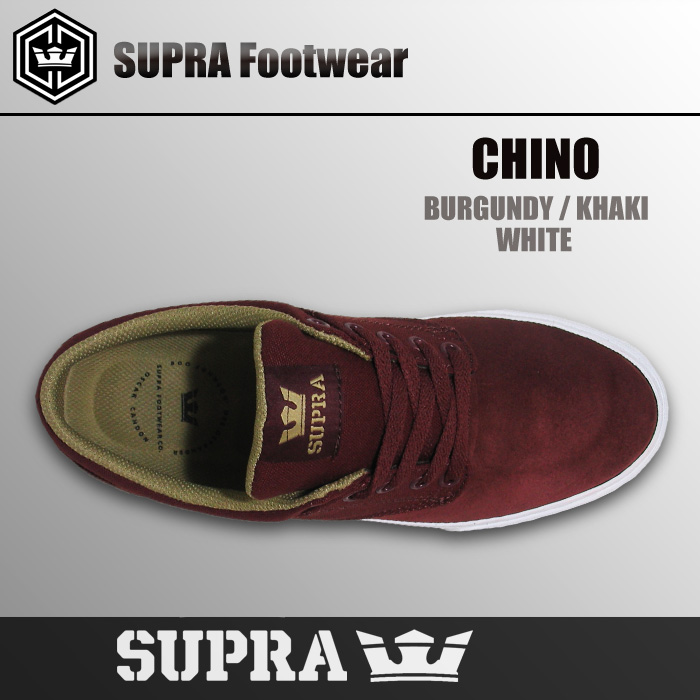 SUPRA スープラ CHINO  BURGUNDY KHAKI-WHITE 【スープラ チノ スケート】【スニーカー シューズ 靴】【日本正規品】