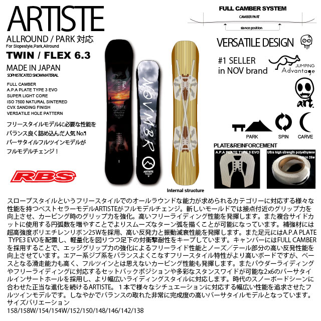 NOVEMBER 21-22 ARTISTE アーティスト スノーボード 日本正規品 予約商品